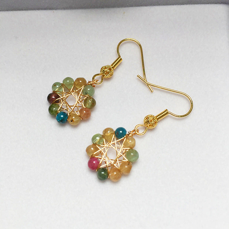 Tourmaline Earrings Candy Color Women's Crystal Earrings 14K Gold-Plated Wire Wrapped Accessories Ear Hooks Color Retention