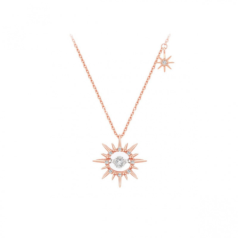 S925 Sterling Silver Niche Design Retro Artistic Heartbeat Sun Pendant Necklace Inlaid with Zircon High-end Clavicle Chain