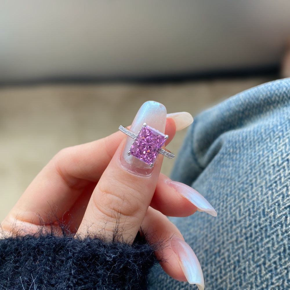 High Carbon Diamond Jewelry S925 Sterling Silver Heavy Craft Ring for Women 8A Zircon Square Ice Flower Cut Gemstone Ring