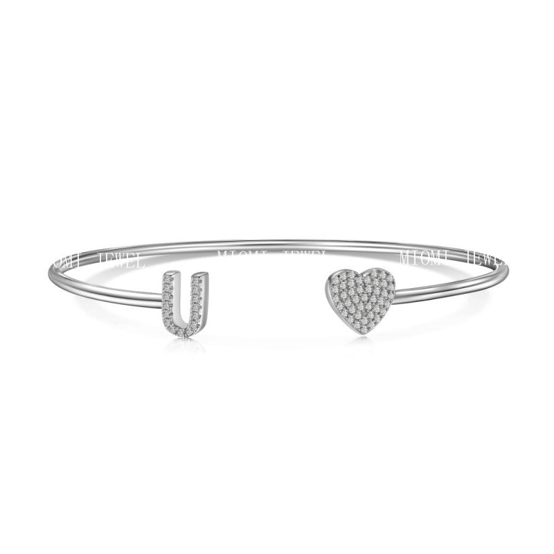 S925 Sterling Silver English Letter Bracelet for Women with Micro Pave Zirconia, Light Luxury Personality Style Bracelet