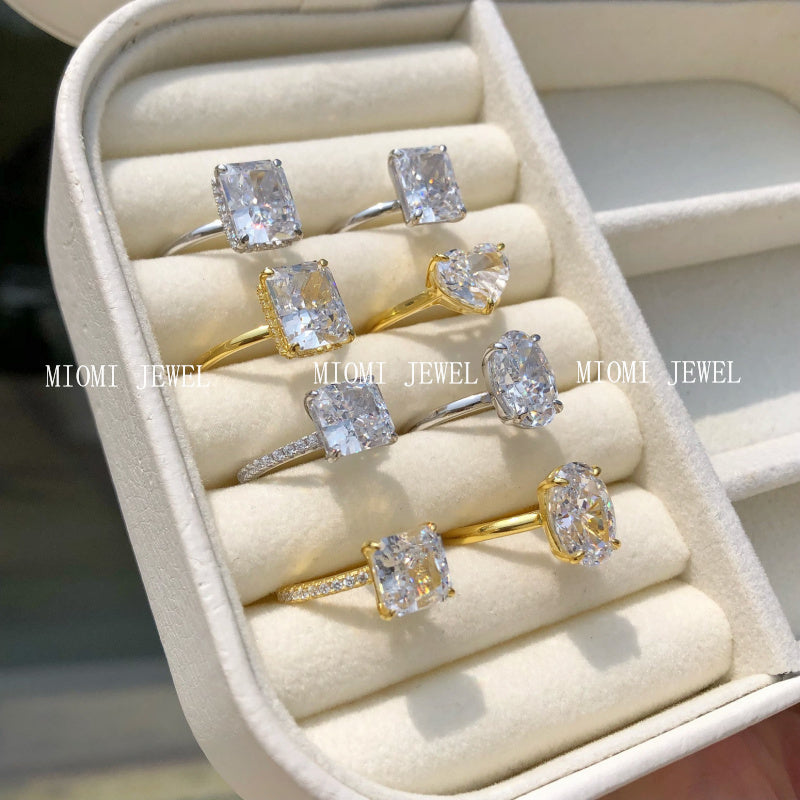 S925 Sterling Silver Ring for Women 8A Ice Flower Cut Zircon Inlaid Geometric Heart High-end Feel Women's Jewelry