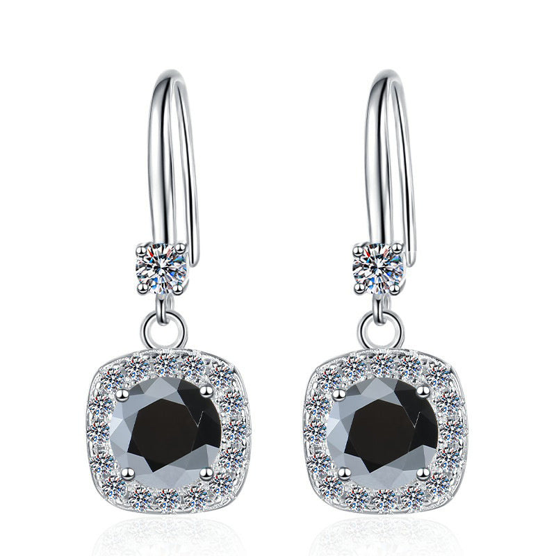 Moissanite Earrings 1 Carat GRA Certificate Waist Code Square Korean Fashion Moissanite S925 Sterling Silver Earrings