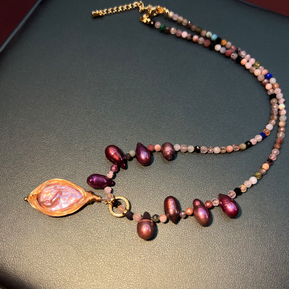 Monet Garden Oil Painting Natural Pearl Mixed Color Natural Stone Crystal Amazonite Handmade Beaded Old Money Style Necklace