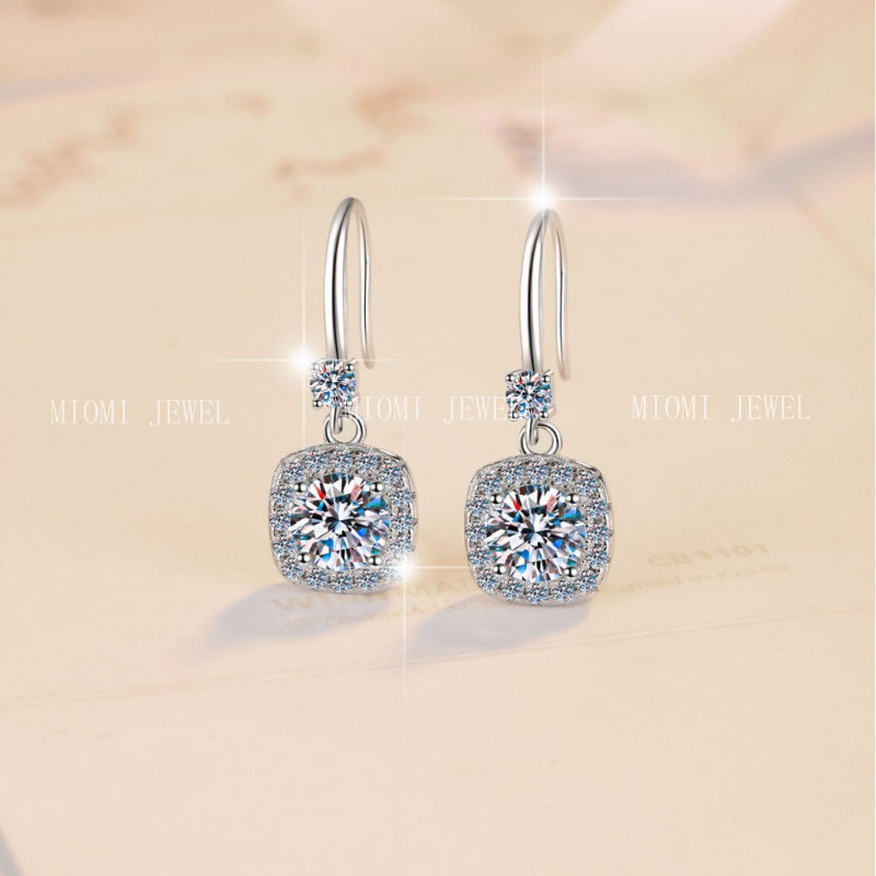 Moissanite Earrings 1 Carat GRA Certificate Waist Code Square Korean Fashion Moissanite S925 Sterling Silver Earrings