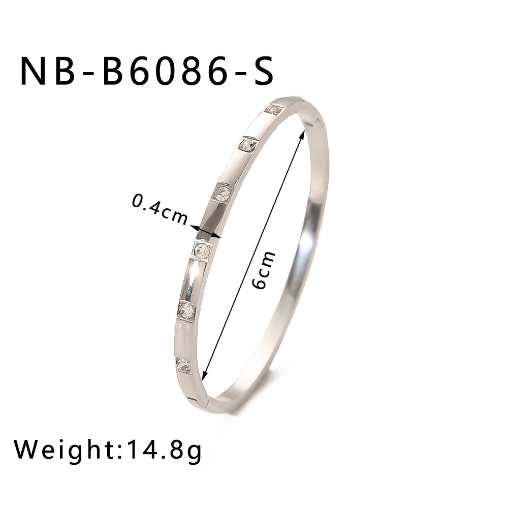 Hot-Selling Zircon Heart-Shaped Quadrilateral Geometric White Zircon Green Zircon Titanium Steel Real Gold Plated Color-Retaining Jewelry Bracelet