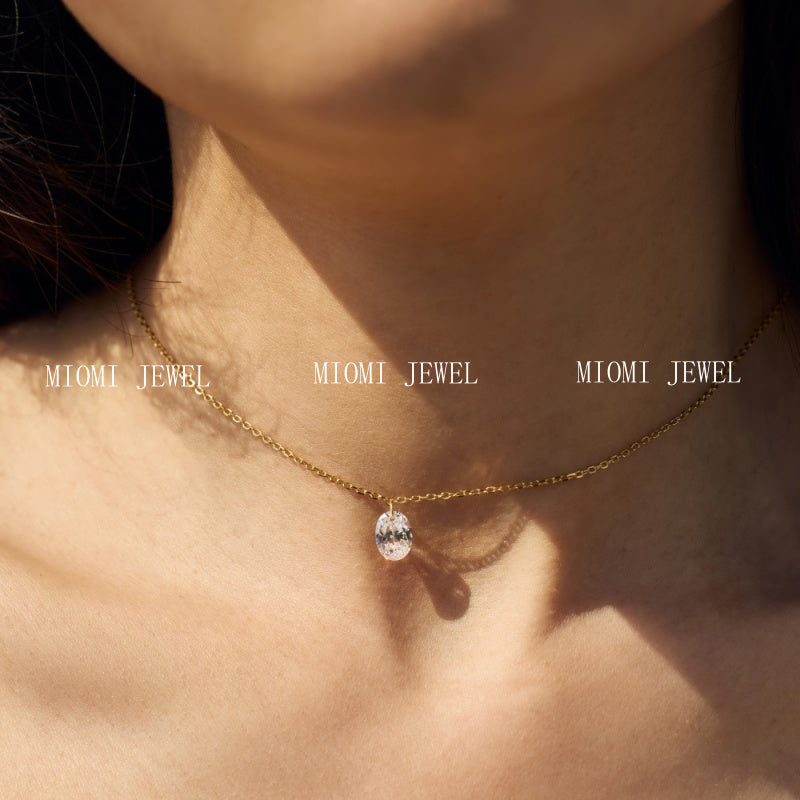 S925 Silver Single Diamond Drilled Water Drop Shape Zircon Multi-size Pendant Necklace Light Luxury High-end Feel Layered Wear