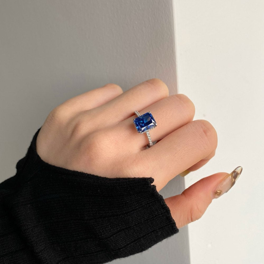 High Carbon Diamond Jewelry S925 Sterling Silver Heavy Craft Ring for Women 8A Zircon Square Ice Flower Cut Gemstone Ring
