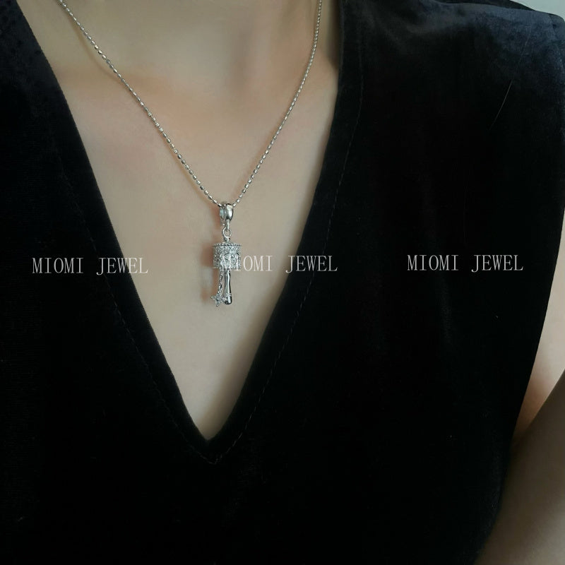 S925 Sterling Silver Rotating Gold Tube Pendant, Rotatable, Inlaid with Diamonds, High-End Unique Pendant, Niche Light Luxury Exquisite