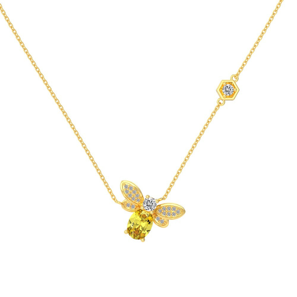 S925 Sterling Silver Little Bee Set for Women Inlaid with Zircon Vintage Elegant Simple Fashion Versatile Collarbone Chain