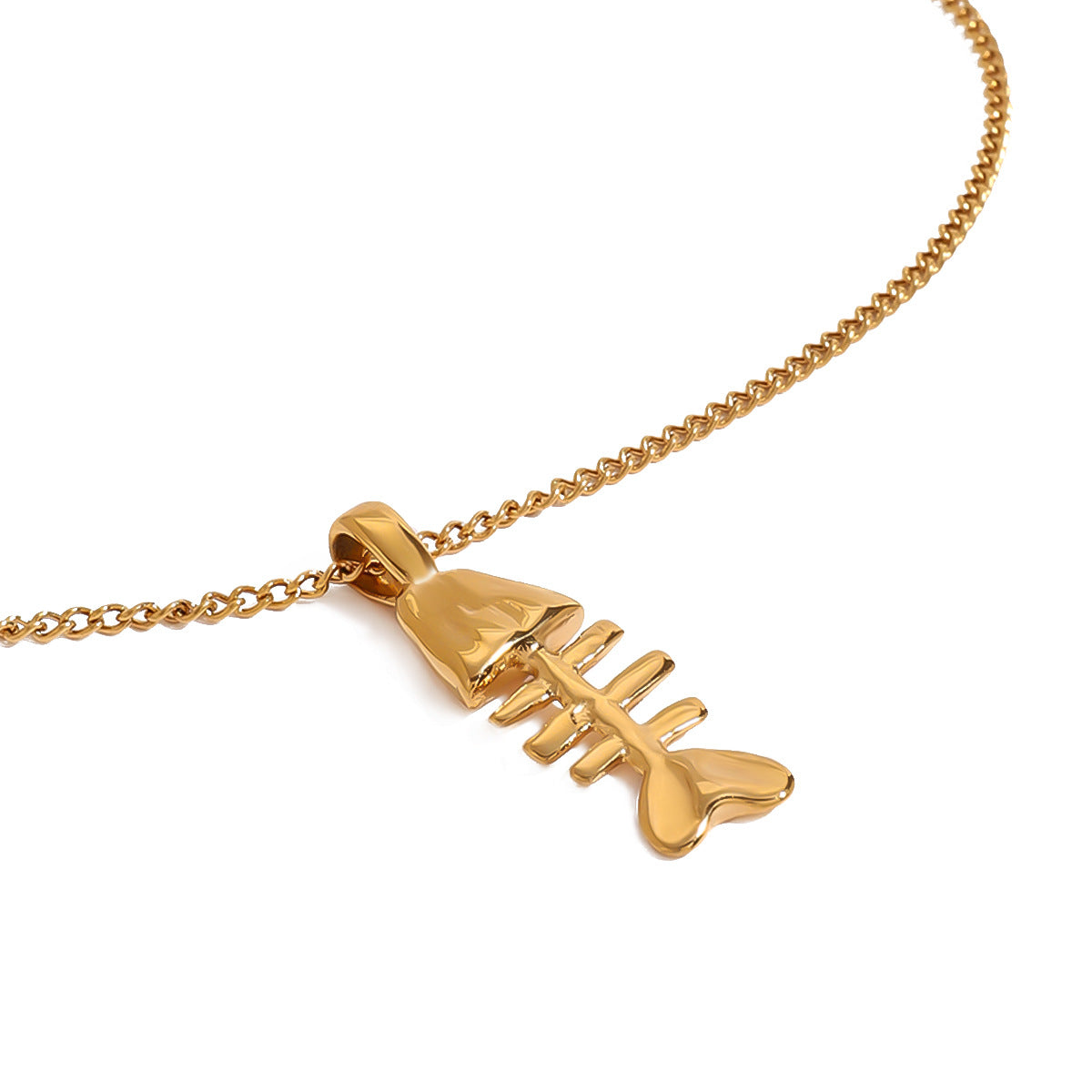 Stainless Steel Fishbone Pendant Necklace High-End Collarbone Chain Titanium Steel Jewelry Necklace