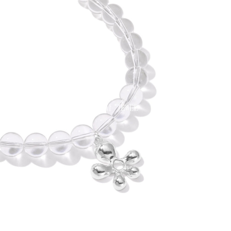 S925 Sterling Silver INS Style Niche Simple Flower White Crystal Fresh Necklace Fashion Niche Design Sense