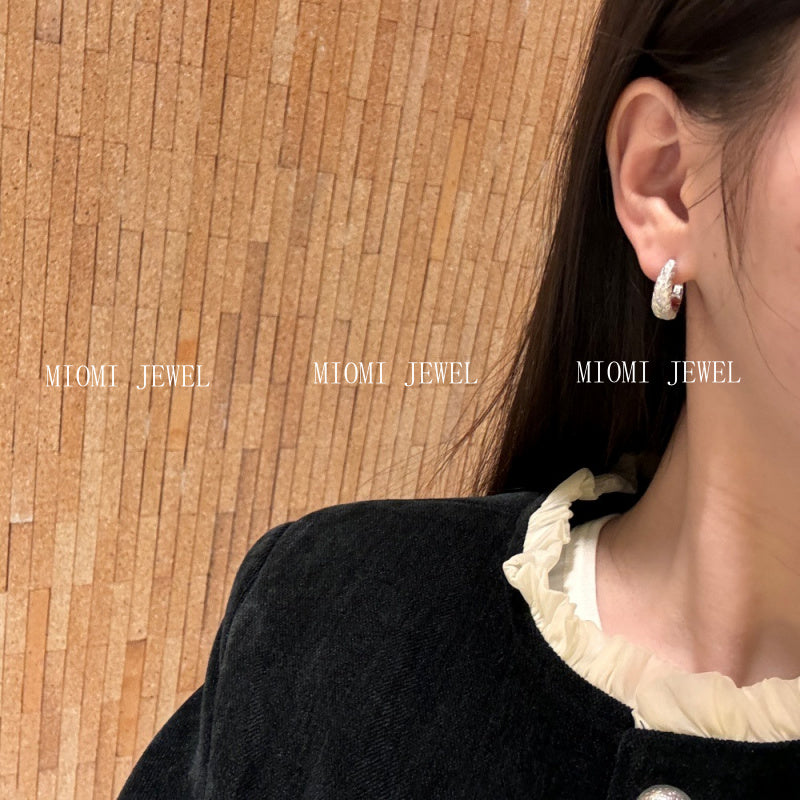S925 Brushed Diamond-Studded Wheat Ear Woven Earrings Studs Exquisite Design Sense Light Luxury Vintage Retro
