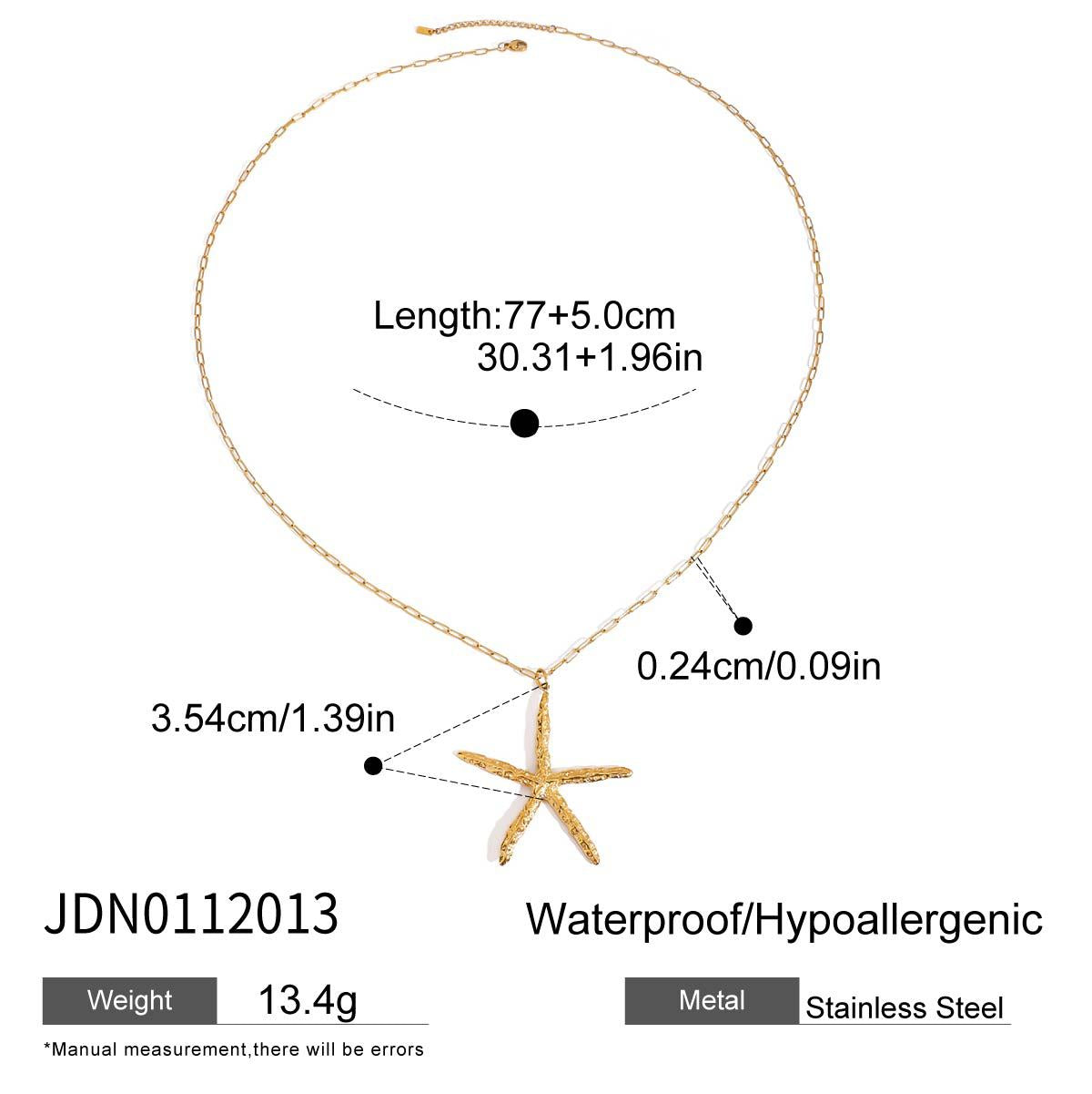 Stainless Steel Starfish Jewelry Titanium Steel Necklace Simple High-End Feel Jewelry Non-Fading Earrings Vacation Style