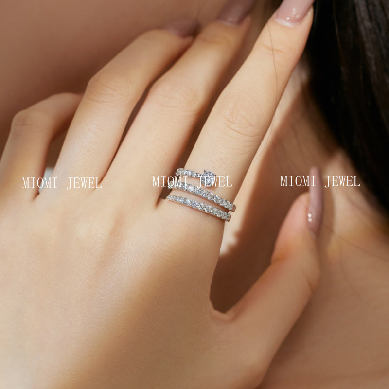 Cross-Border S925 Sterling Silver Ring Inlaid with Zircon Snake-Shaped Multi-Layer Spiral Wrapped Design Ring Wholesale