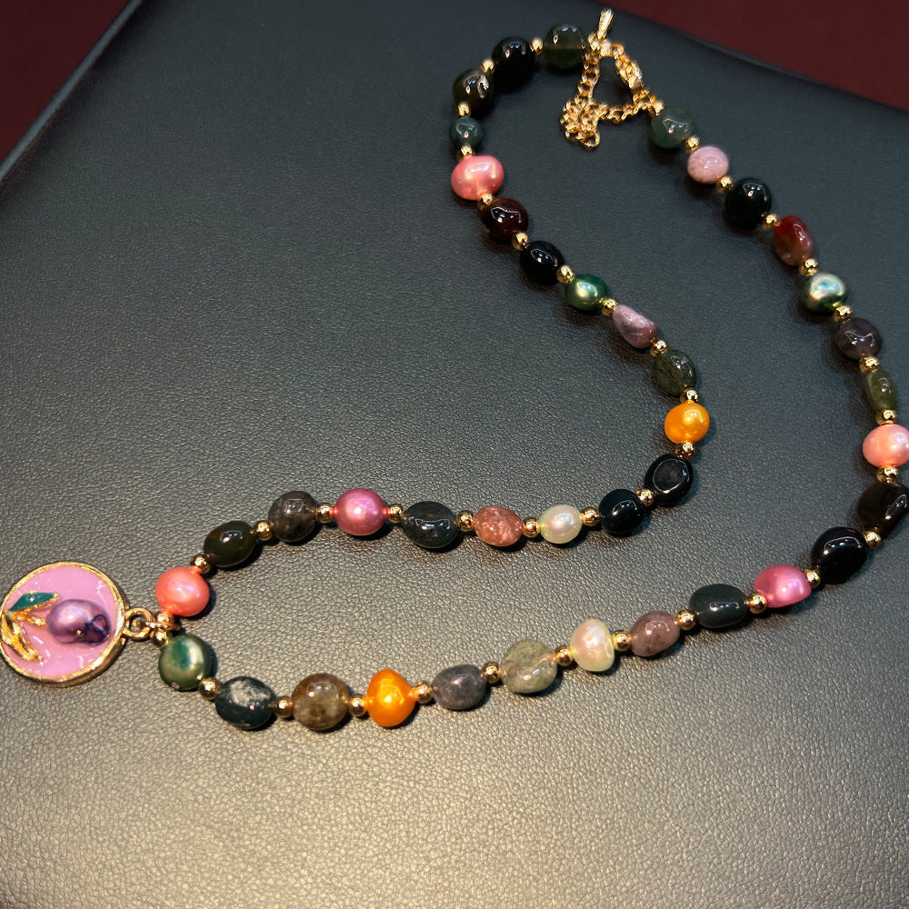 Monet Garden Oil Painting Natural Pearl Mixed Color Natural Stone Crystal Amazonite Handmade Beaded Old Money Style Necklace