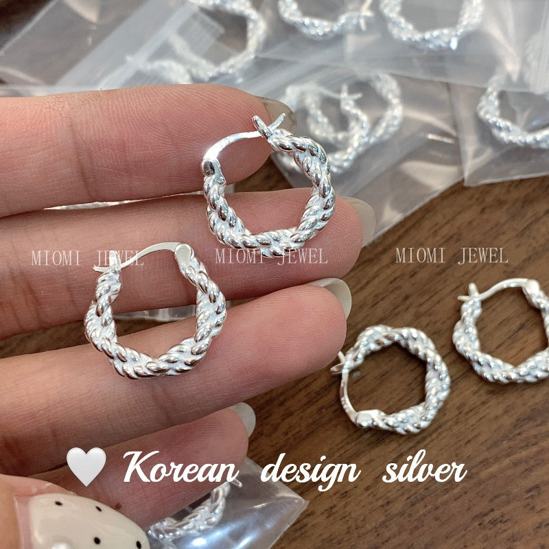 Korea Dongdaemun Simple High-End Earrings S925 Sterling Silver Braided Ear Cuff Style Earrings