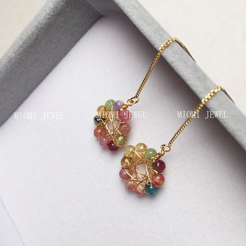 Tourmaline Earrings Candy Color Women's Crystal Earrings 14K Gold-Plated Wire Wrapped Accessories Ear Hooks Color Retention