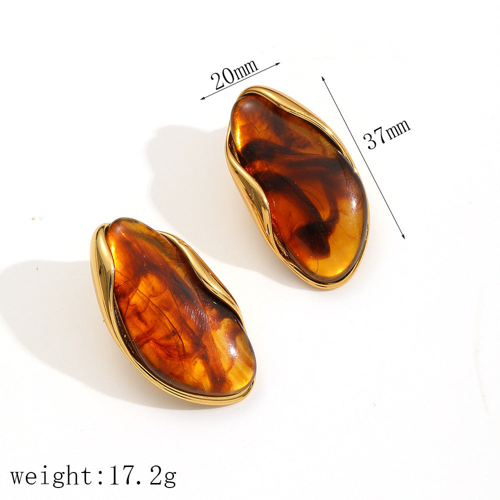 Resin Bracelet Stainless Steel Amber Acrylic Earrings High-end Earrings Titanium Steel Jewelry