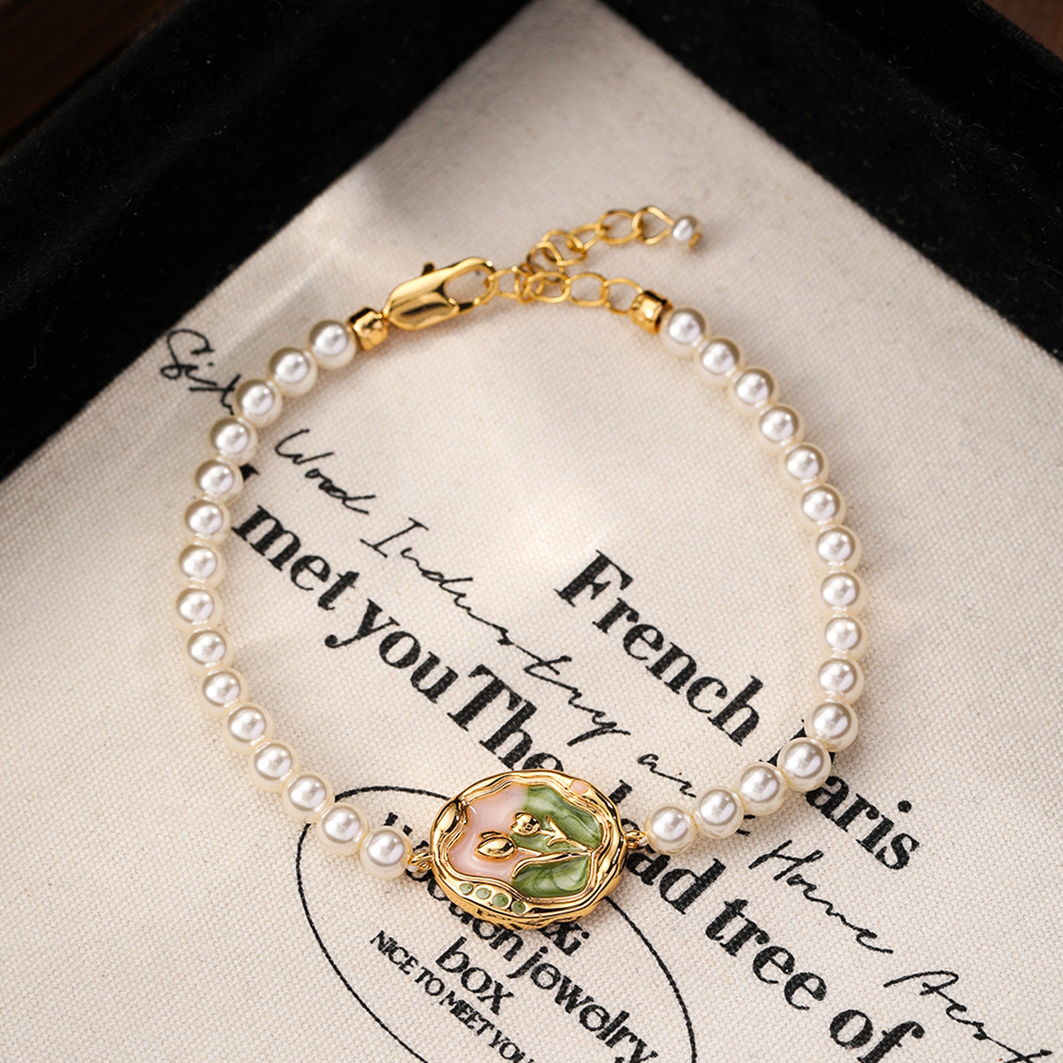 NALA Oil Painting Glass Pearl Bracelet Niche Light Luxury Non-Fading Versatile Creative Jewelry