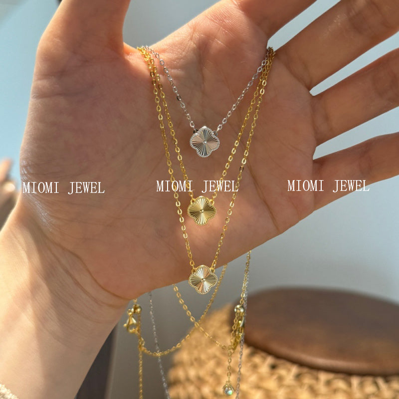 S925 Sterling Silver Lucky 10mm Four-Leaf Clover Single Pendant Necklace for Women with Laser Engraving Exquisite High-End Design