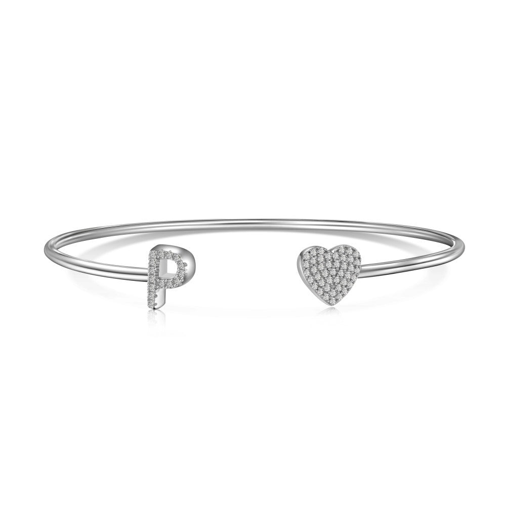 S925 Sterling Silver English Letter Bracelet for Women with Micro Pave Zirconia, Light Luxury Personality Style Bracelet