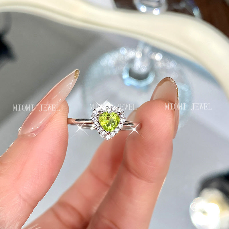 S925 Sterling Silver Ring for Women 5mm Heart-Shaped Natural Crystal Stone Ring Light Luxury High-End Classic Inlaid Jewelry