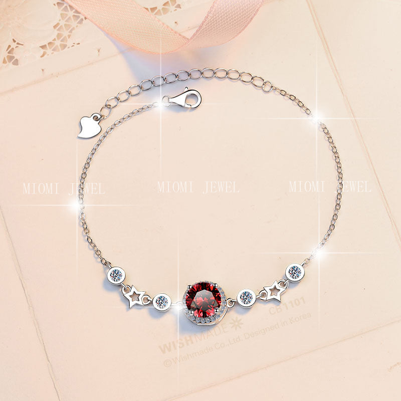 Pure Silver Bracelet Original Fashion Jewelry Simple Round Star Birthstone Jewelry Moissanite Bracelet