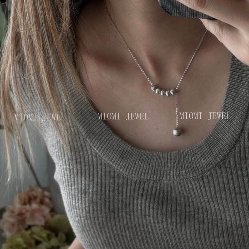 S925 Sterling Silver Cat's Eye Bead Flowing Light Necklace for Women Korean Niche Design High-end Simple Hot-selling Collarbone Chain