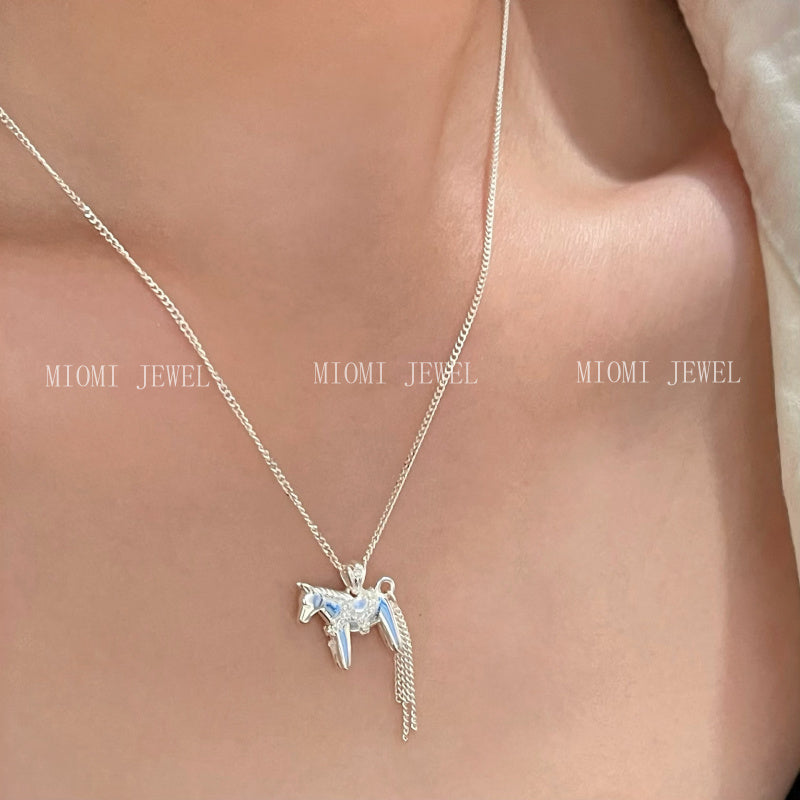 S925 Silver Success Horse Tassel Necklace Light Luxury Niche Sweater Chain Women's High-end Collarbone Chain Gift