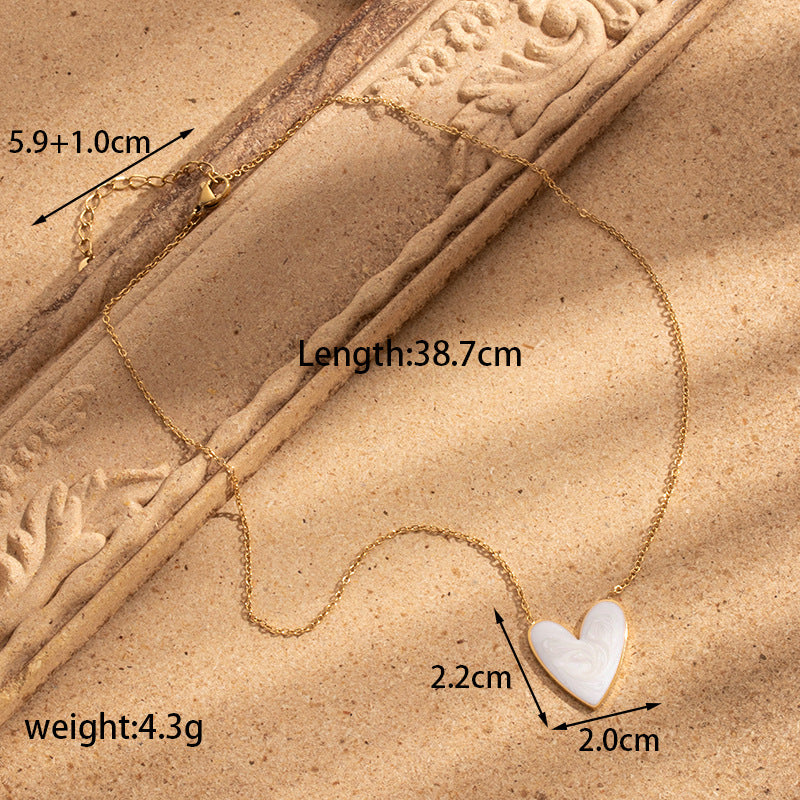 gold plated Titanium Steel Simple Versatile Stainless Steel Oil Painting Heart necklace