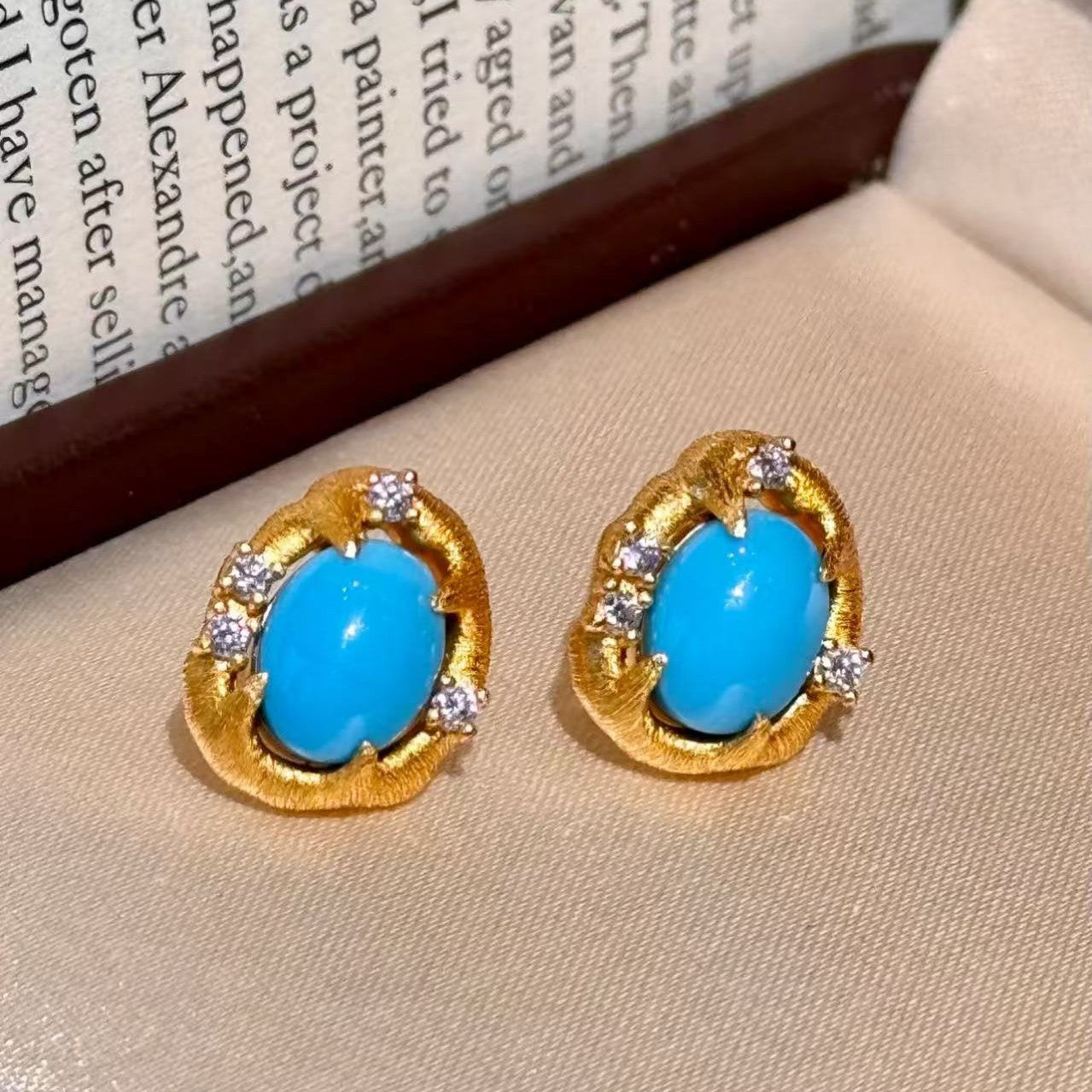 Pure Silver S925 Vintage Brushed Craft Blue Pine Stud Earrings Exquisite Versatile Fashionable Elegant Earrings Light Luxury High-end Feel