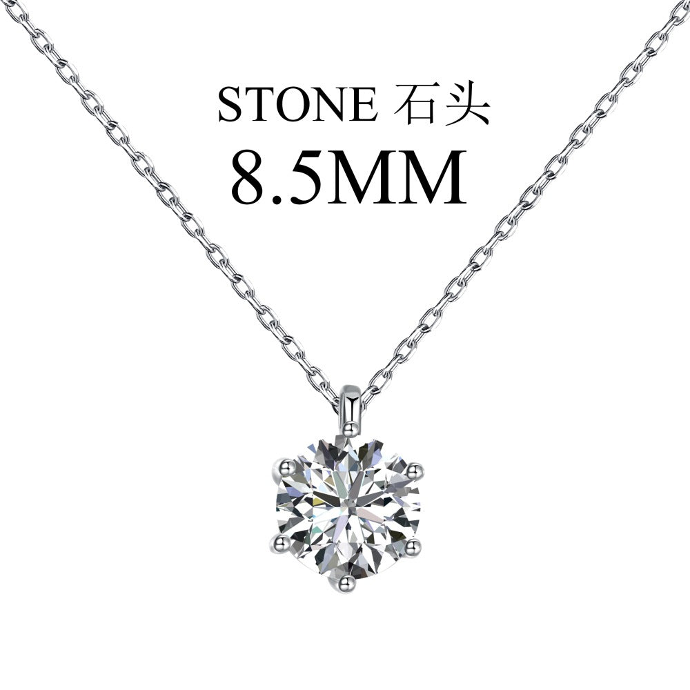 S925 Sterling Silver Zircon Necklace for Women Fashion High-End Inlaid Single Diamond Classic Simple Six-Prong Pendant Collarbone Chain