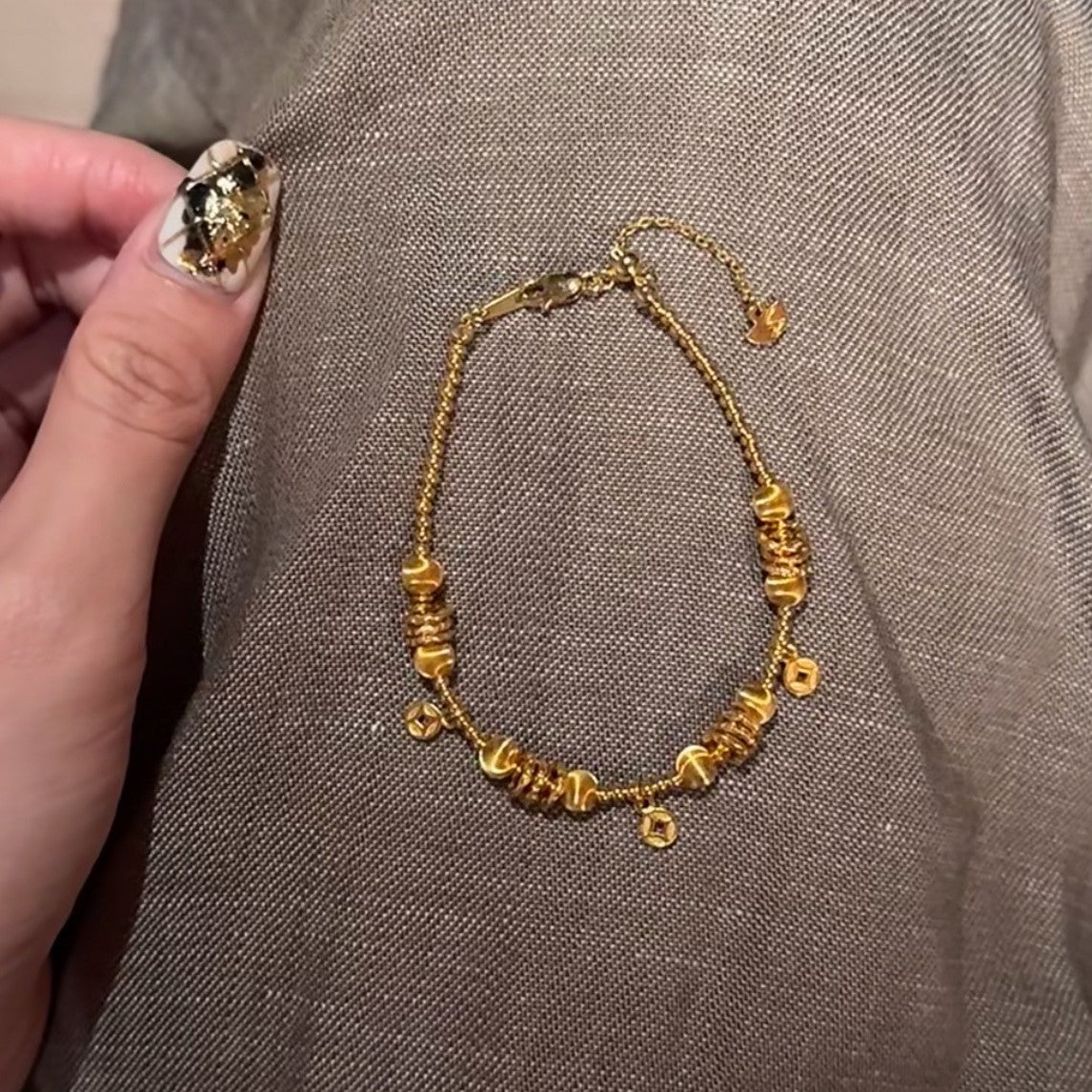 Pure Silver S925 Laser Cat's Eye Bead Gold Coin Money Multi-Twisted Bracelet Exquisite High-End Sense Elegant Versatile