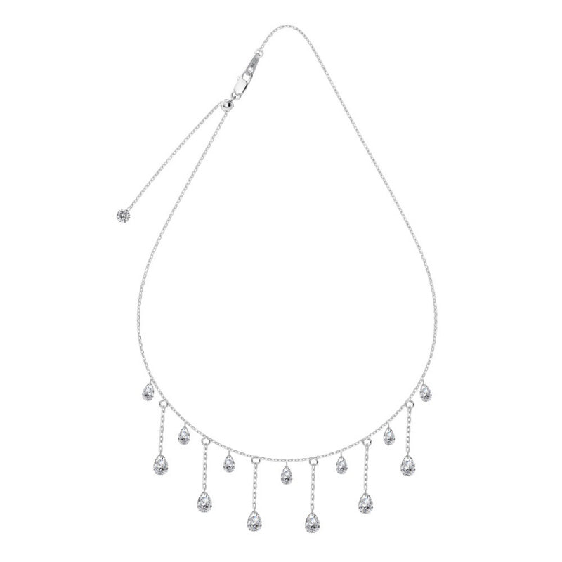 S925 Silver Single Diamond Drilled Water Drop Shape Zircon Multi-size Pendant Necklace Light Luxury High-end Feel Layered Wear