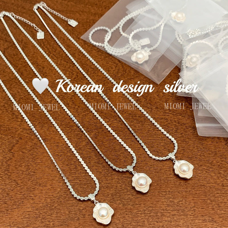 Korean Style Blogger Same Style Jewelry S925 Sterling Silver Poached Egg Pearl Necklace Niche Design Versatile Women's Style