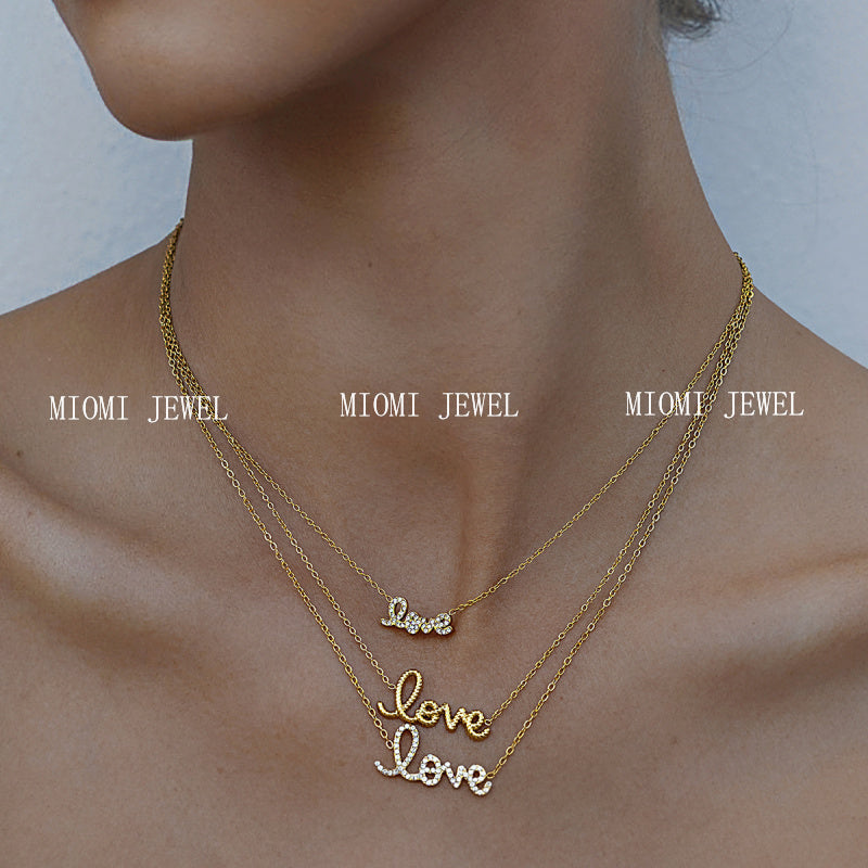 Stainless Steel Letter Necklace High-End Rhinestone Clavicle Chain Titanium Steel Jewelry Necklace