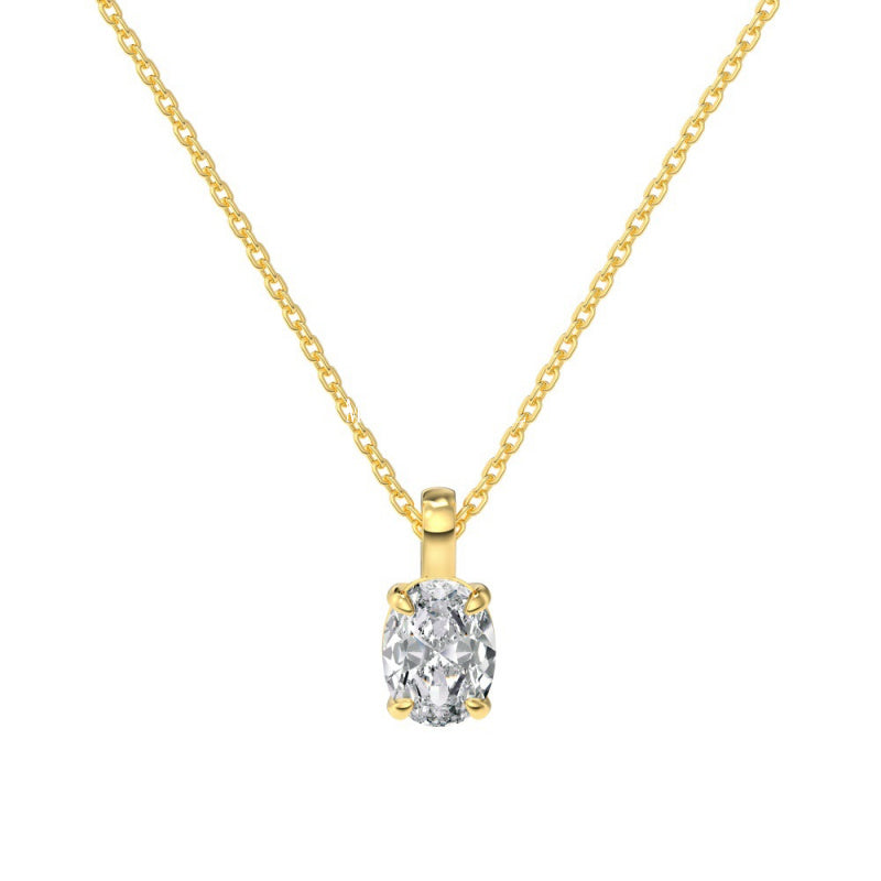 S925 Sterling Silver Single Diamond Necklace for Women Inlaid with Oval Zircon Trendy Fashion Versatile Girly Heart Collarbone Chain