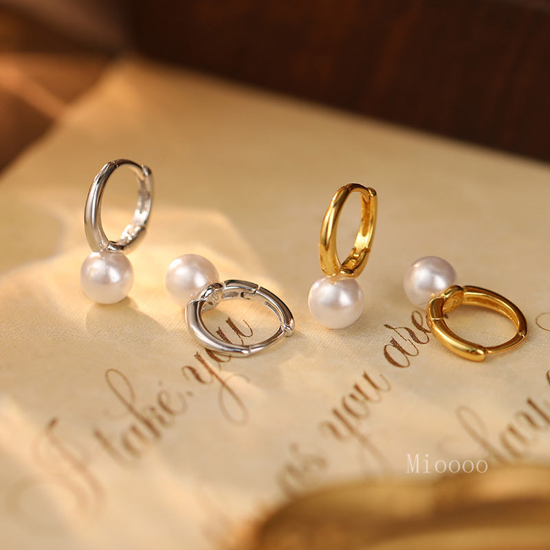 Orecchini di perle in stile francese in argento S925 per donne, eleganti orecchini semplici da sera, di alta qualità