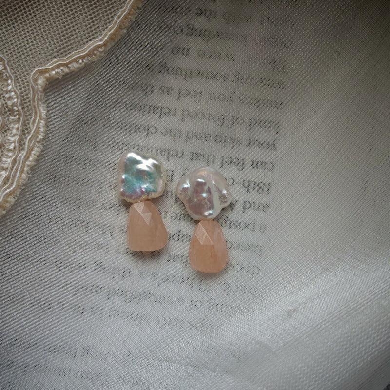 Natural Pearl Turquoise Pink Crystal Amethyst Irregular 925 Silver Needle Irregular Earrings Ear Jewelry