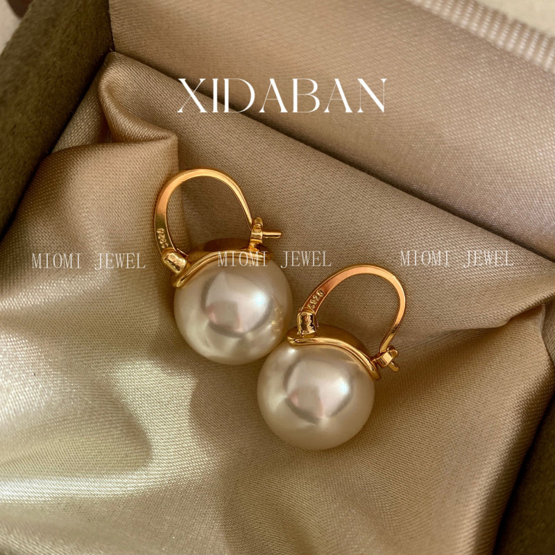 S925 Sterling Silver Dong Qing Same Style Flower Basket Shijia Pearl Earrings for Women Light Luxury High-end Bucket Style Ear Clips Trendy Ear Studs