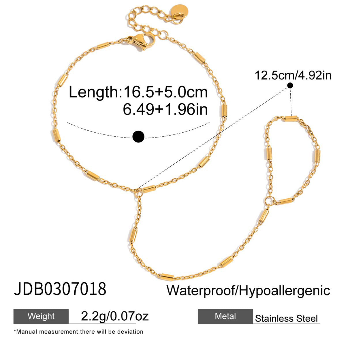 Zircon Ring Titanium Steel Non-Fading Necklace for Women Light Luxury High-End Feel Connected Finger Bracelet Stainless Steel Jewelry