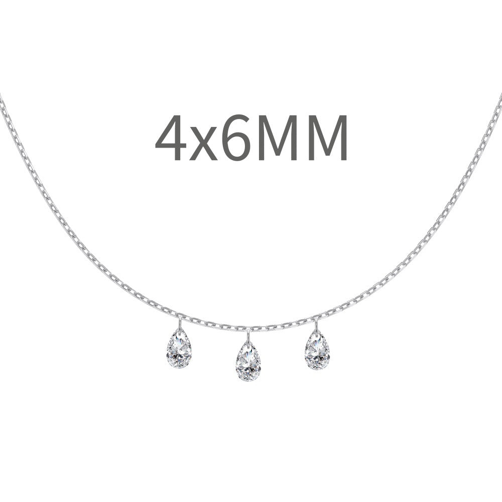 S925 Silver Single Diamond Drilled Water Drop Shape Zircon Multi-size Pendant Necklace Light Luxury High-end Feel Layered Wear