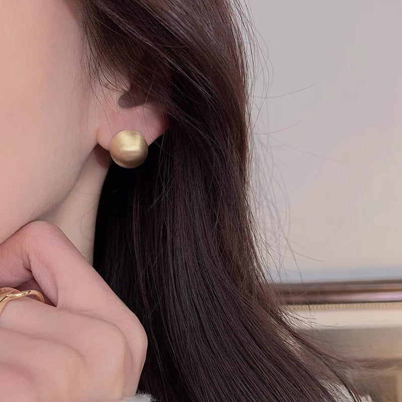 Sterling Silver Matte Brushed Simple Round Matte Elegant High-End Earrings Fashion Versatile Blogger Earrings Trendy