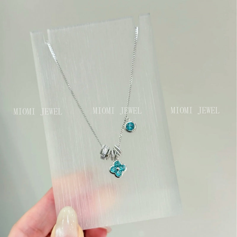 S925 Sterling Silver Running Ring Four-Leaf Clover Necklace for Women High Carbon Diamond Paraiba Niche Design Light Luxury High-End Feel
