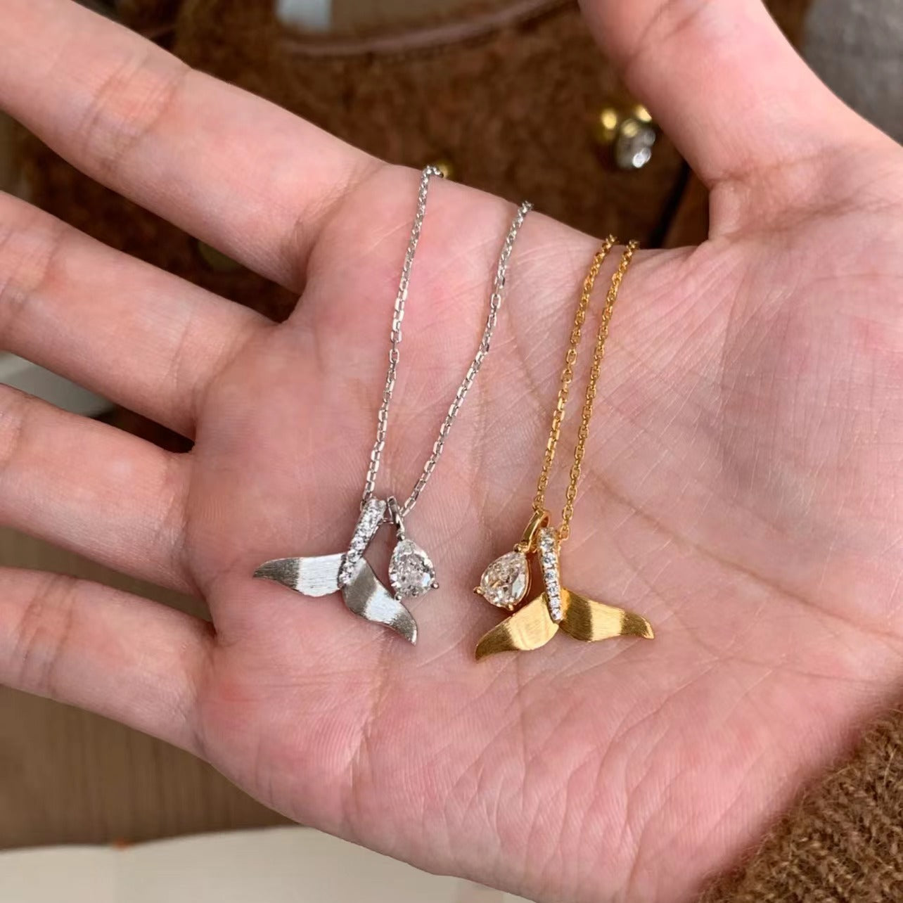 Pure Silver S925 High Carbon Diamond Mermaid Tears One Chain Two-Way Necklace Adjustable Pull Necklace Clavicle Chain Niche