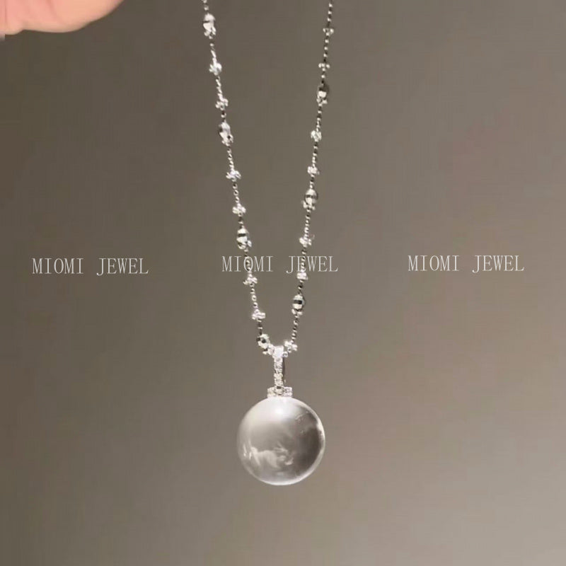 Pure Silver S925 Double A clear quartz Fairy Necklace Design Sense Clavicle Chain Light Luxury Niche Neck Chain Jewelry