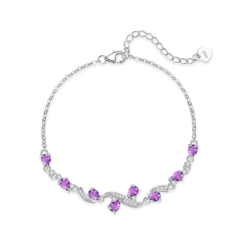 S925 Sterling Silver Bracelet for Women, High-End Pear-Shaped Natural Peridot Topaz Light Luxury Crystal