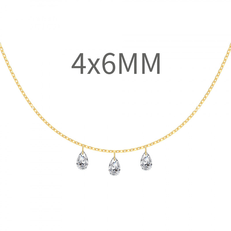 S925 Silver Single Diamond Drilled Water Drop Shape Zircon Multi-size Pendant Necklace Light Luxury High-end Feel Layered Wear
