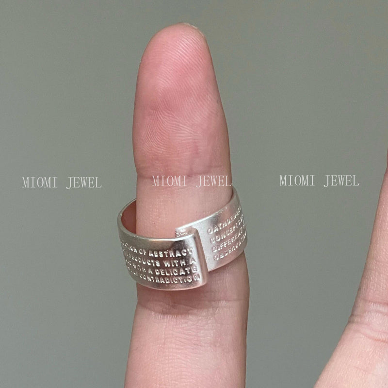S925 Sterling Silver Letter Scroll Wide Version Ring Unisex Niche Design Simple High-end Couple Ring