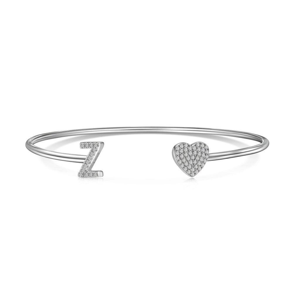 S925 Sterling Silver English Letter Bracelet for Women with Micro Pave Zirconia, Light Luxury Personality Style Bracelet